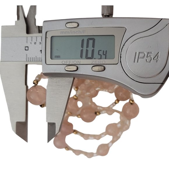 14K Yellow Gold Rose Quart, Rice Pearl Double Strand Necklace, 17" Long K794 - Picture 7 of 8